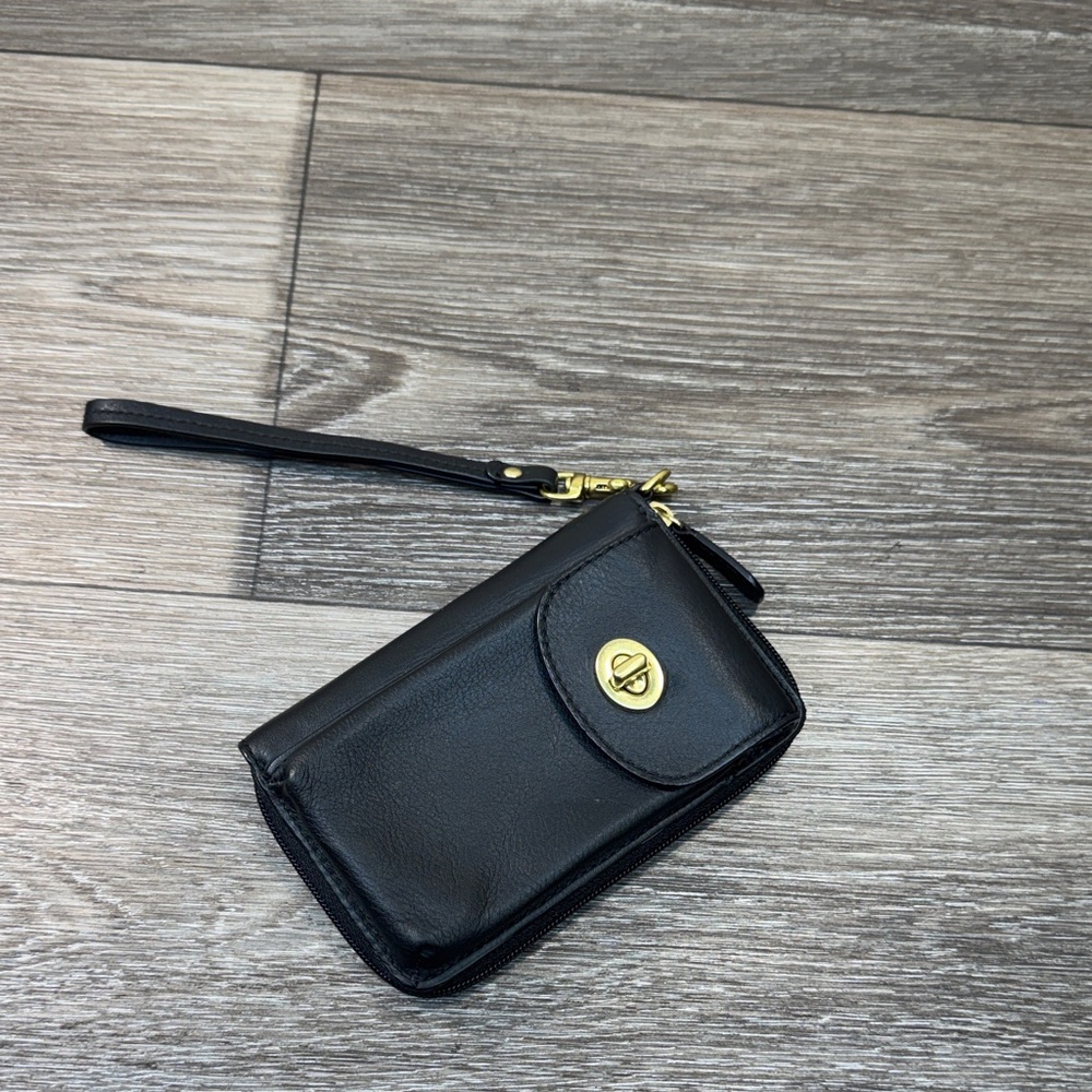 Coach Black leather Wristlet with Gold Accent - Picture 2 of 11